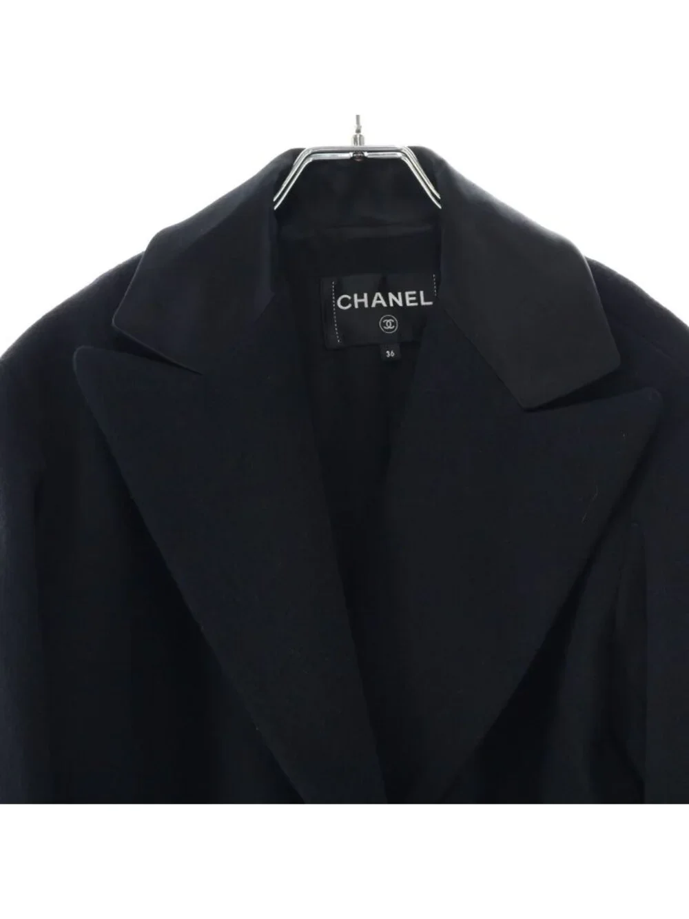 Chanel Double Breasted Wool Long Coat CC Logo Button Bracelet Silk